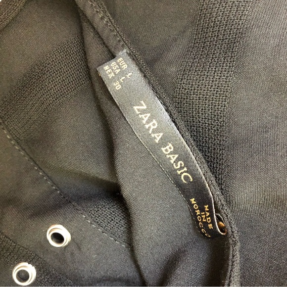 Zara Basic Black Striped 3/4 Sleeve Split Neck lagenlook Tunic Blouse Size L - Picture 5 of 7